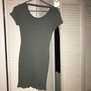 Light green, tight, above the knee dress